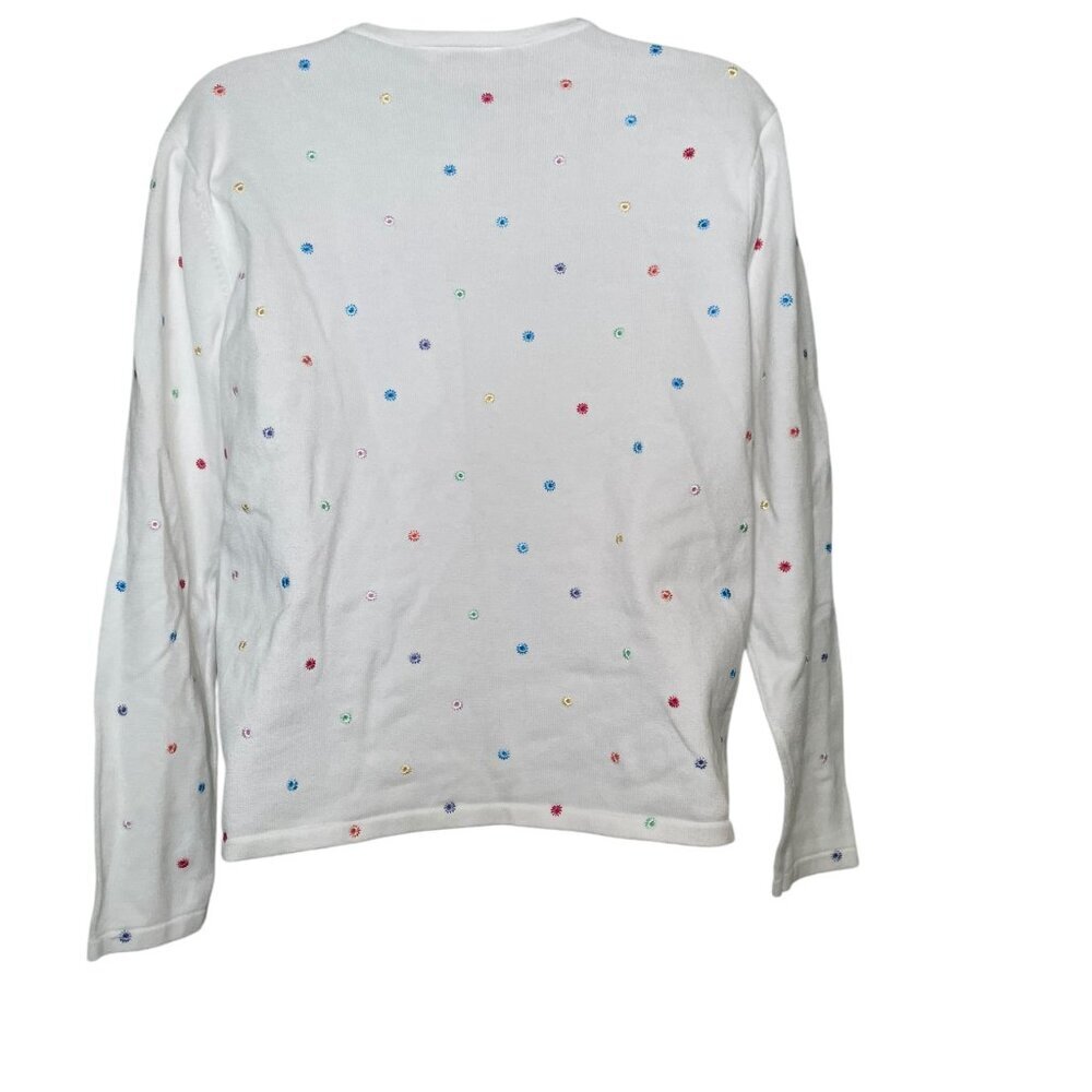 Talbots Vintage White Floral Embroidered Cardigan Sweater Size Medium - Picture 5 of 7